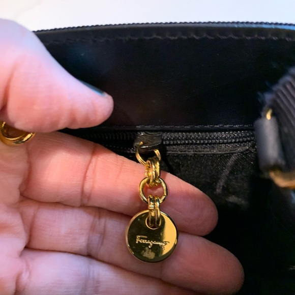 Navy blue Ferragamo fabric bag with beautiful gold signature handle. - Picture 7 of 14